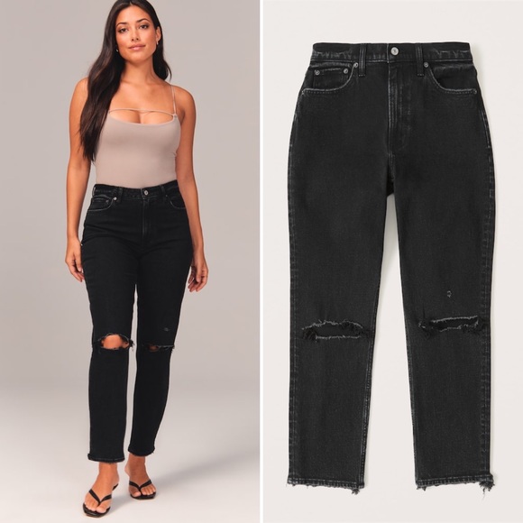 Abercrombie & Fitch Denim - Abercrombie & Fitch The Mom High Rise Jeans Black Distressed